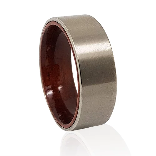 Satin Titanium Men's Ring with Crafted Polished Koa Wood