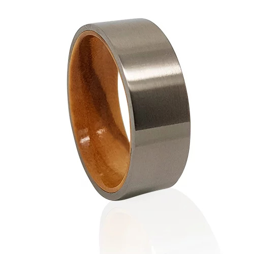 Satin Titanium Ring with Inner Band Polished Rosewood