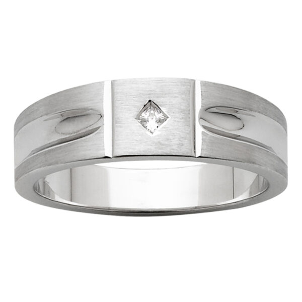 Vertical Grooves Angle Diamond White Gold Mens Ring Vertical Grooves Angle Diamond White Gold Mens Ring