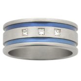 AR647 9D Triple Diamond Blue Accents Titanium Mens Ring