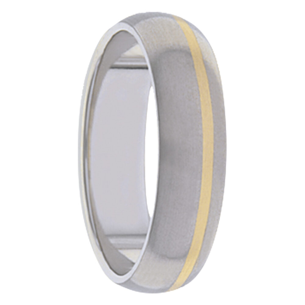 WD219 6 1 Slim Titanium Yellow Gold Stripe Mens Ring