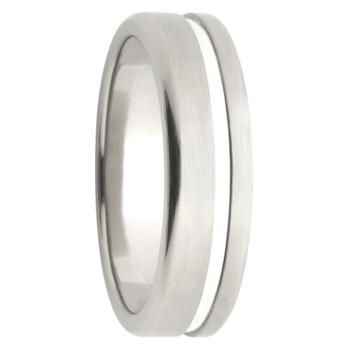 WD349 6 1 Brushed Titanium White Gold Inlay Mens Ring