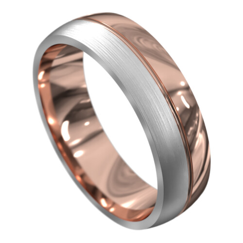 WWAT3012 WR White and Rose Gold Brushed Mens Wedding Ring