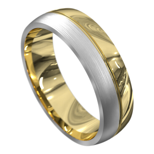 WWAT3012 WY White and Yellow Gold Brushed Mens Wedding Ring