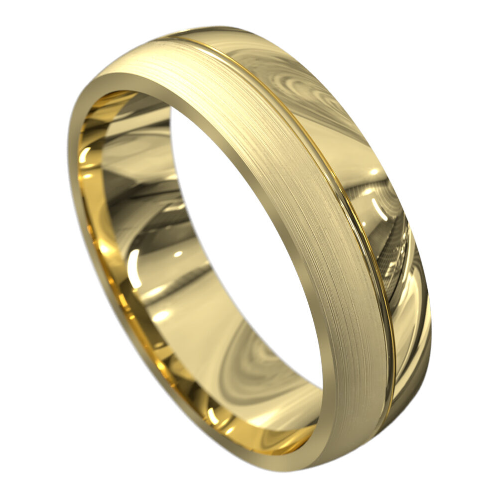 WWAT3012 YY Yellow Gold Brushed and Polished Mens Wedding Ring