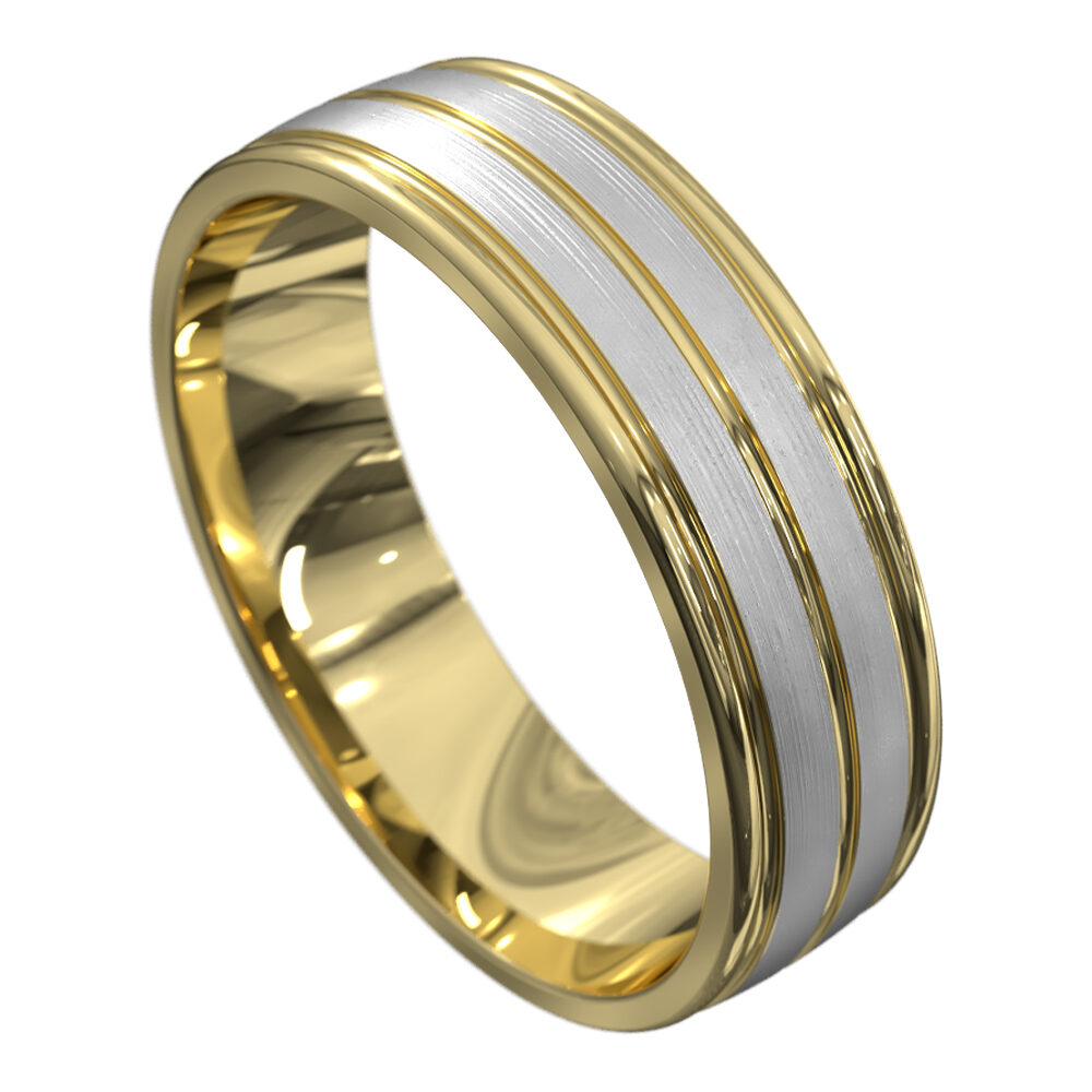 WWAT3022 YW Yellow and White Gold Brushed Mens Wedding Ring
