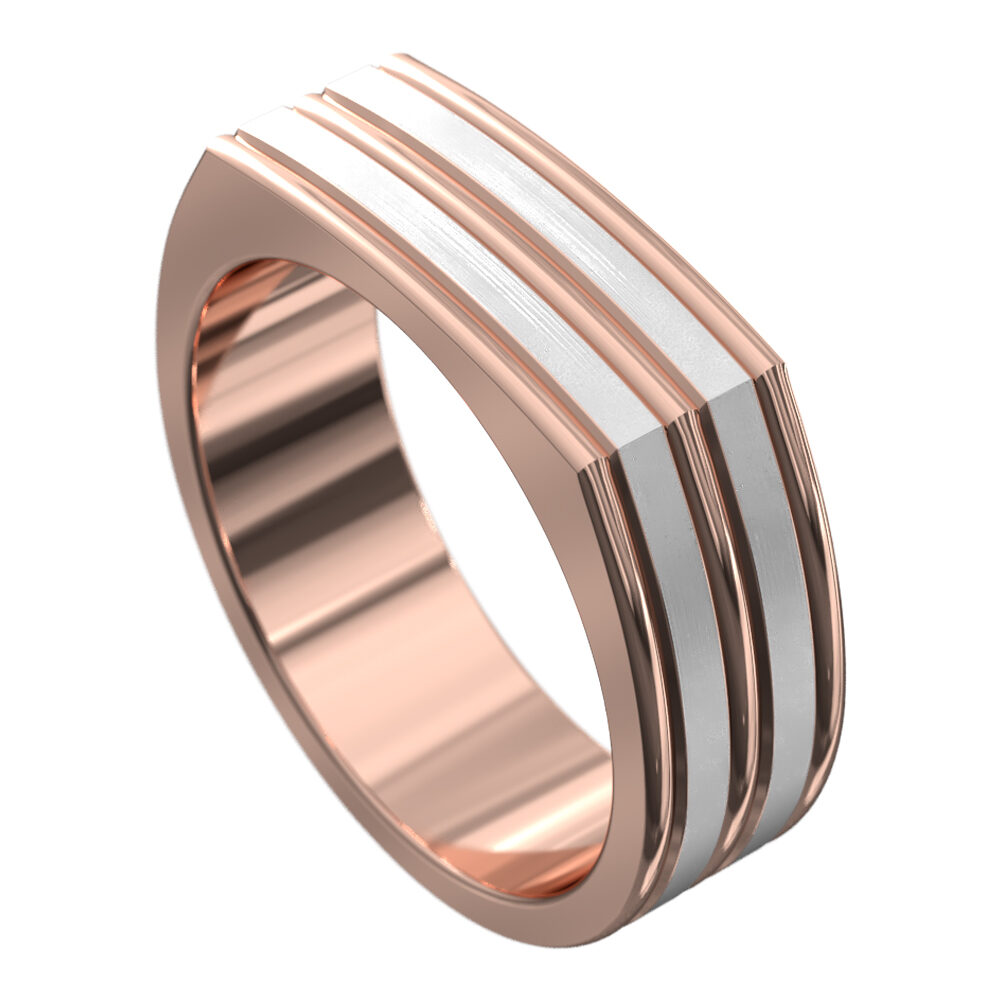 WWAT3026 RW Rose and White Gold Grooved Mens Wedding Ring