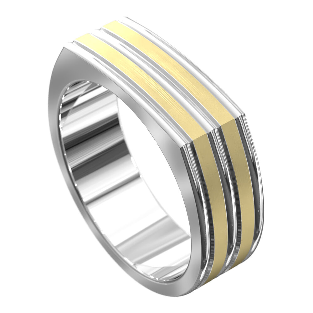 WWAT3026 WY White and Yellow Grooved Mens Wedding Ring