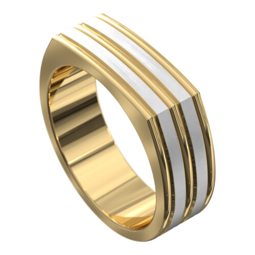 WWAT3026 YW Yellow and White Gold Grooved Mens Wedding Ring
