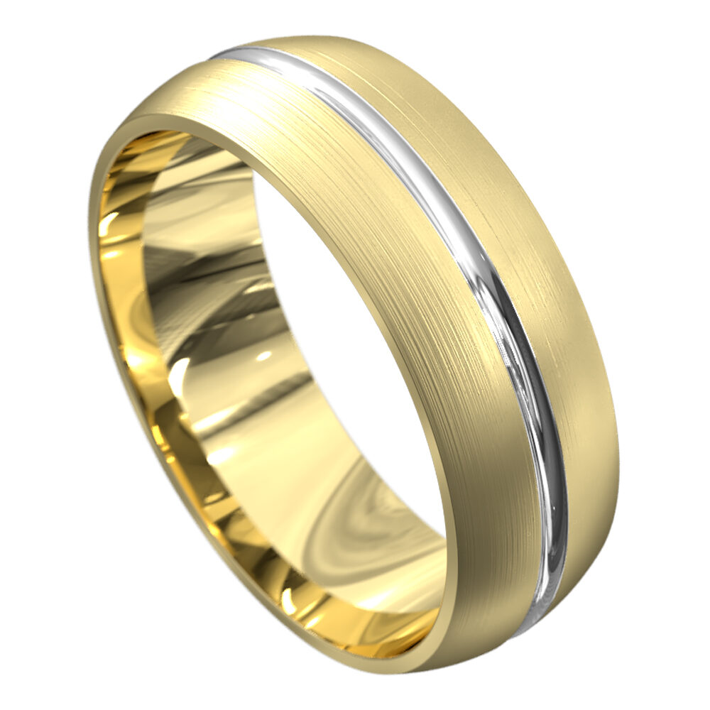 WWAT3030 YW Yellow and White Gold Brushed Mens Wedding Ring