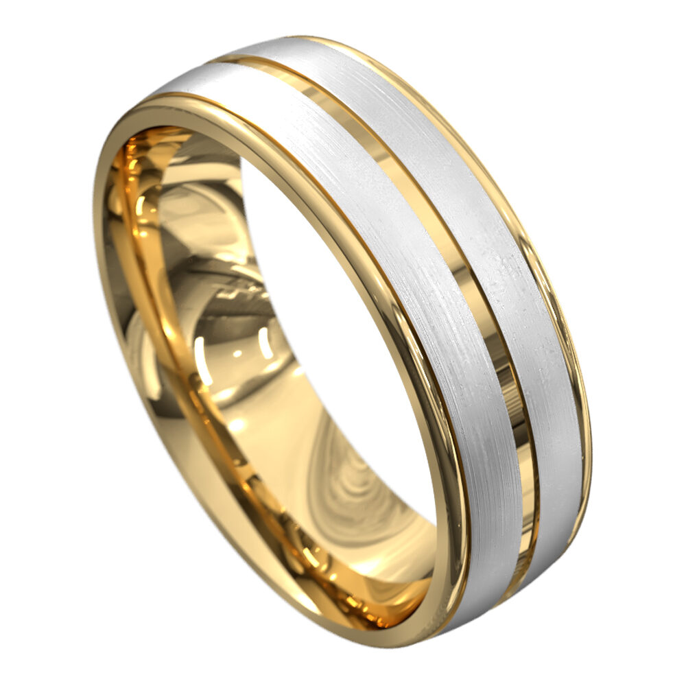 WWAT3034 YW Yellow and White Gold Brushed Mens Wedding Ring