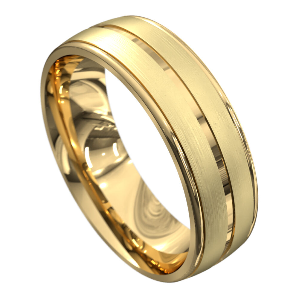 WWAT3034 YY Stunning Yellow Gold Brushed and Polished Mens Wedding Ring