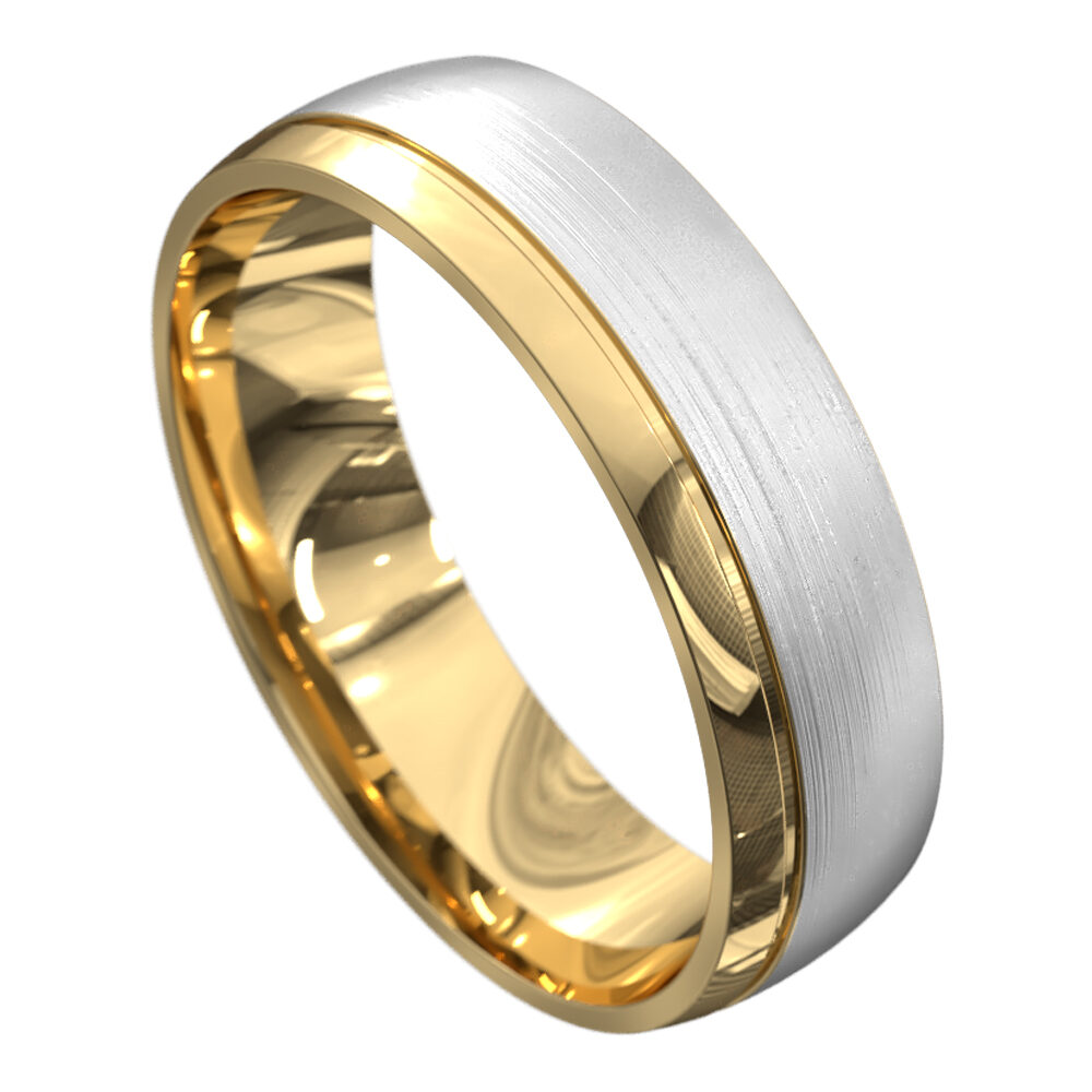 WWAT3040 YW Yellow and White Gold Brushed Mens Wedding Ring