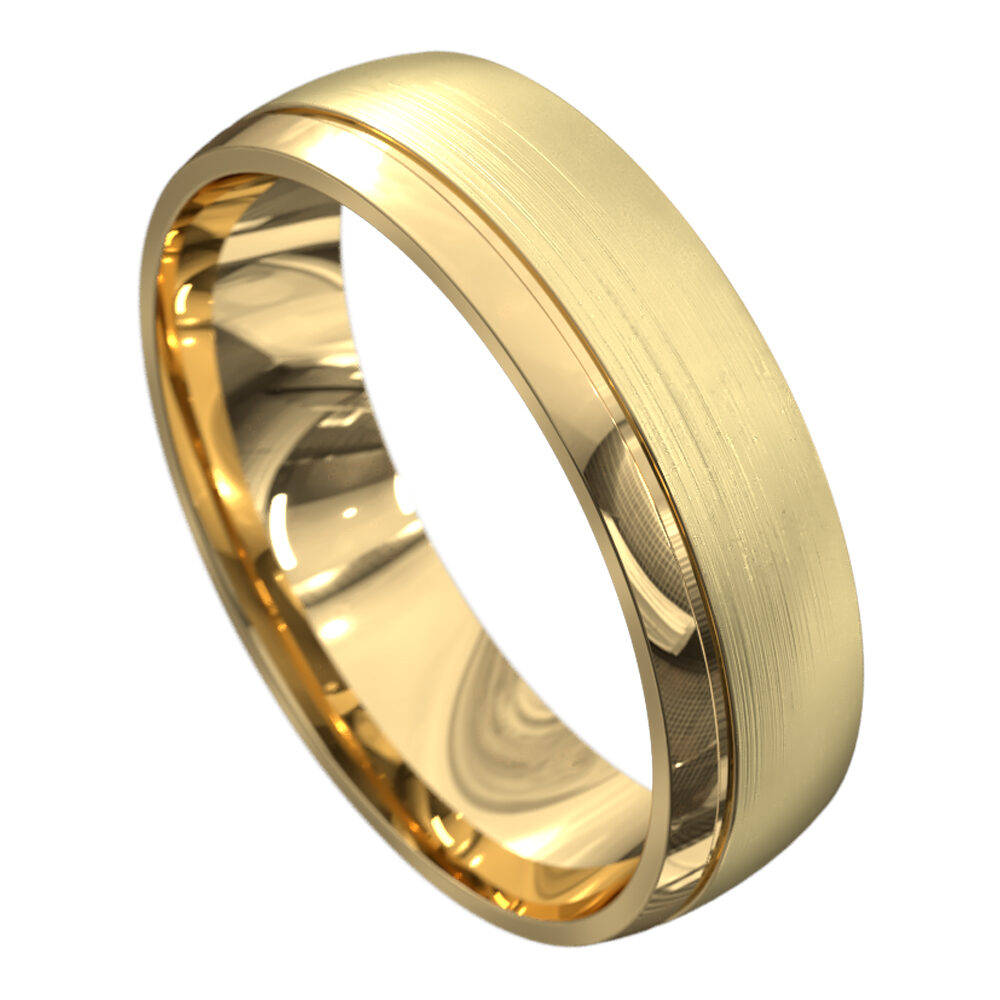 WWAT3040 YY Yellow Gold Brushed and Polished Mens Wedding Ring