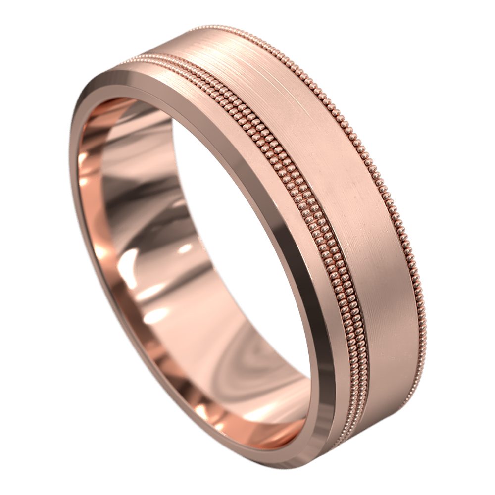 WWAT3048 RR Rose Gold Off Centre Groove Mens Wedding Ring