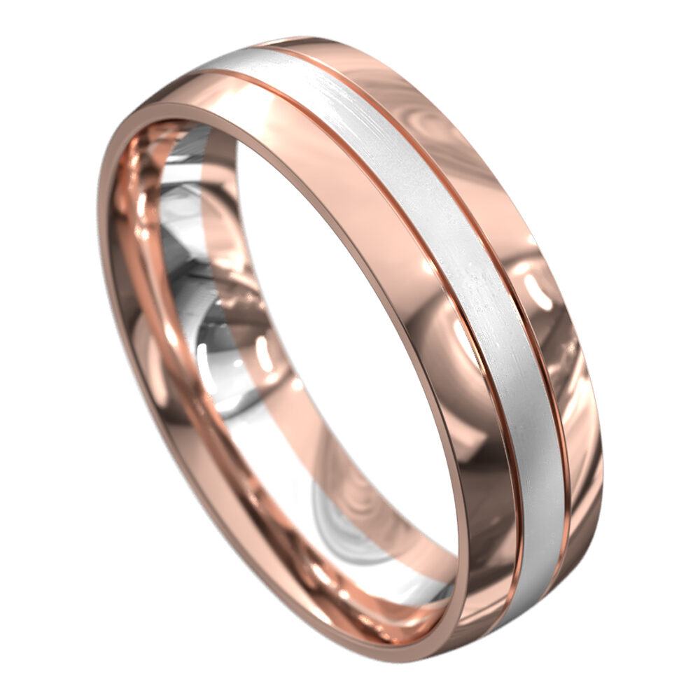 WWAT3056 RW Polished Rose and White Gold Mens Wedding Ring