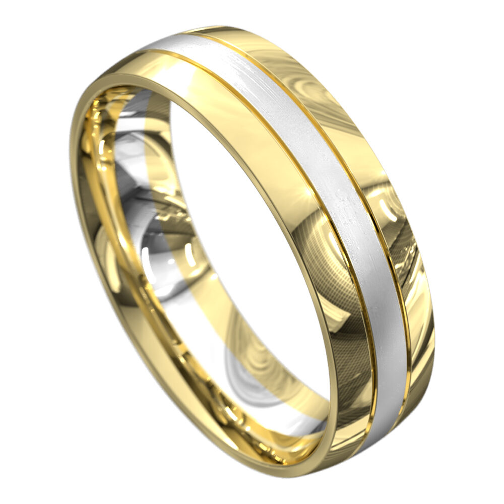 WWAT3056 YW Polished Yellow and White Gold Mens Wedding Ring