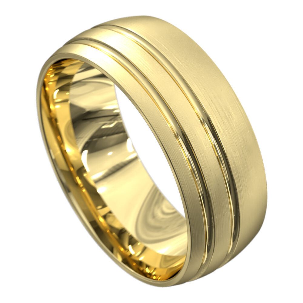 WWAT3060 YY Brilliant Yellow Gold Brushed Mens Wedding Ring