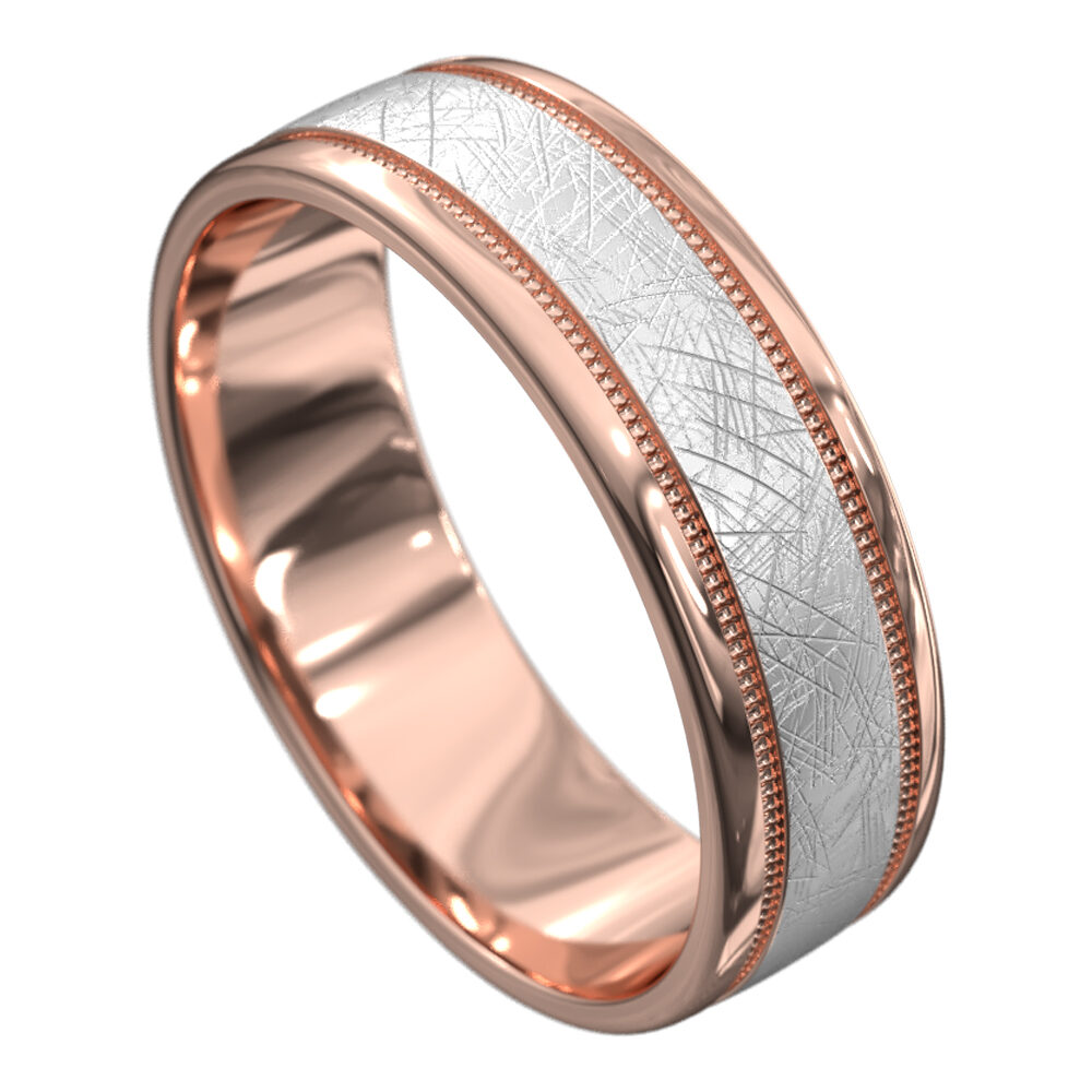 WWAT3068 RW Grooved Rose and White Gold Mens Wedding Ring