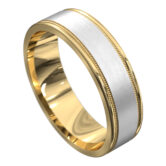 WWAT3069 YW Off Centre Groove Yellow and White Gold Mens Wedding Ring