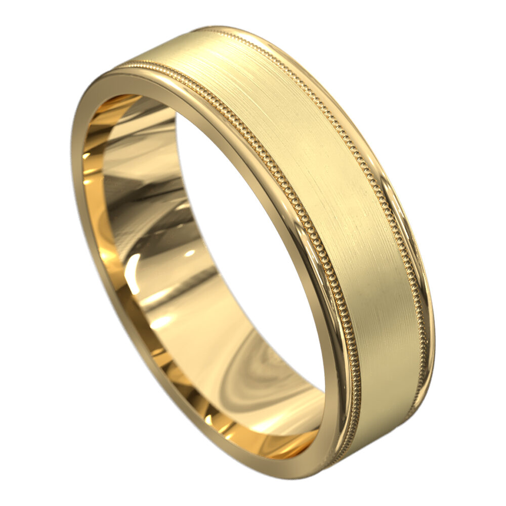 WWAT3069 YY Stunning Yellow Gold Off Centre Groove Mens Wedding Ring