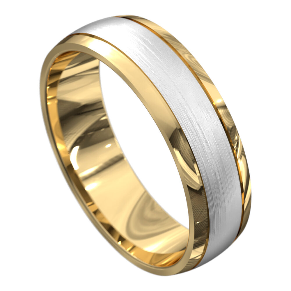 WWAT3074 YW Yellow and White Gold Brushed Mens Wedding Ring