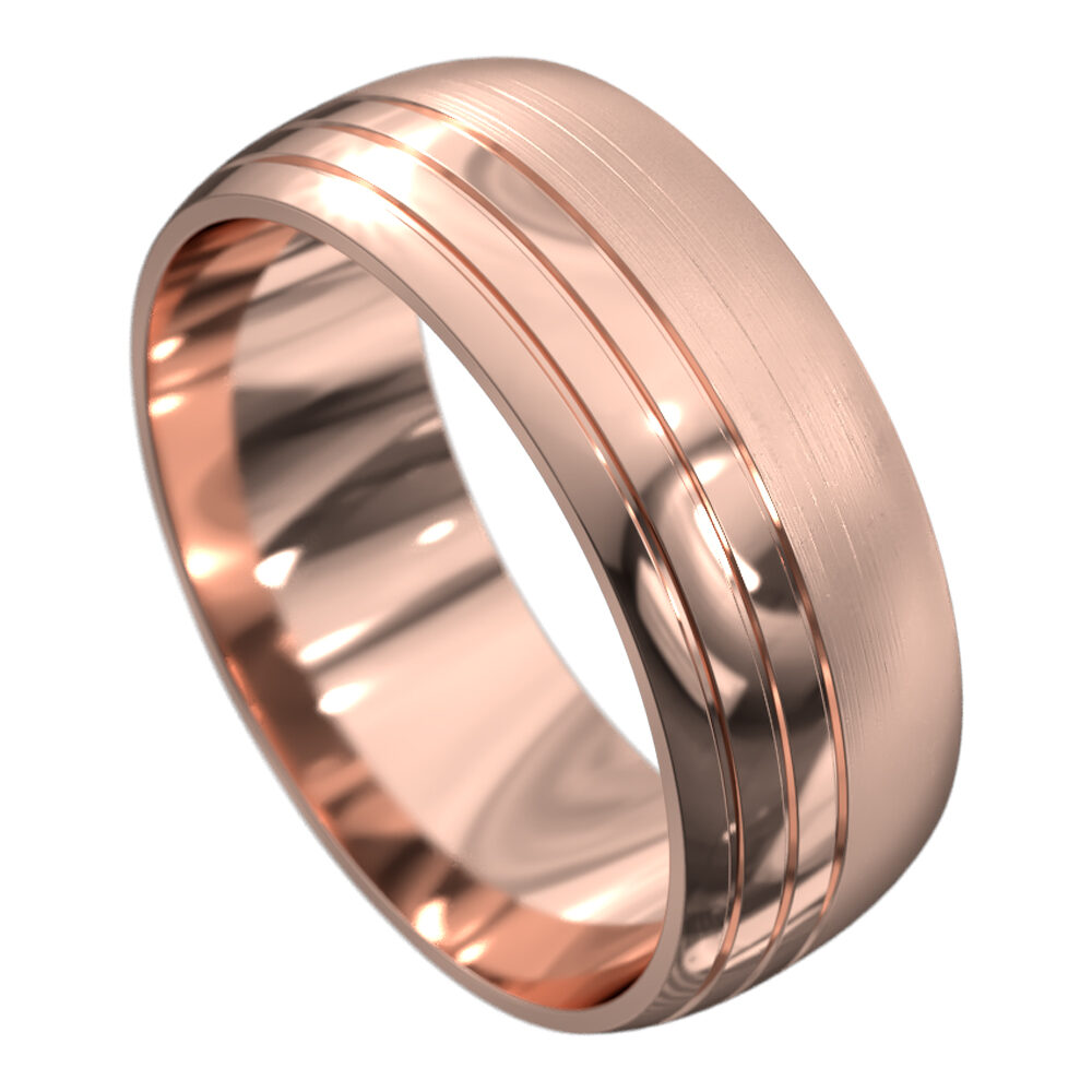 WWAT3086 R Rose Gold Polished and Brushed Mens Wedding Ring
