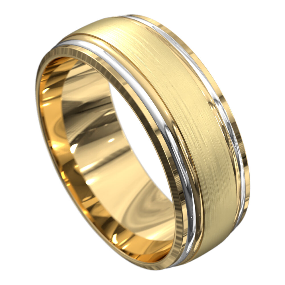 WWAT3088 YW Brushed Yellow and White Gold Mens Wedding Ring