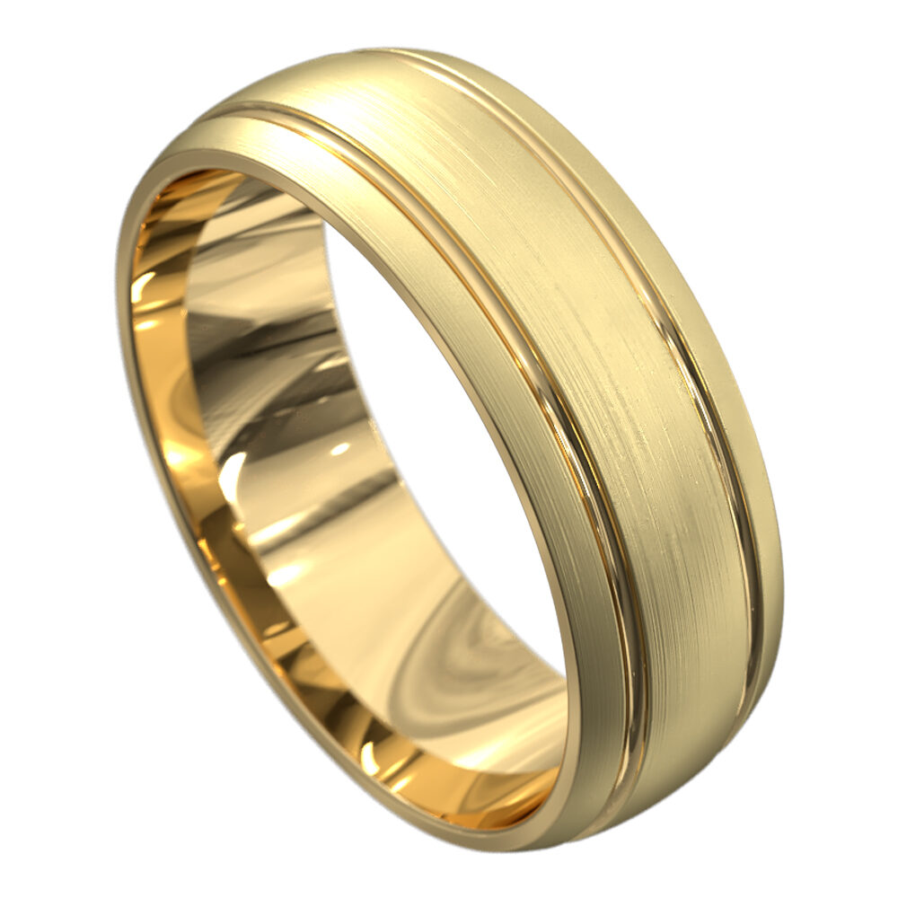 WWAT3094 YY Stunning Yellow Gold Brushed and Polished Mens Wedding Ring