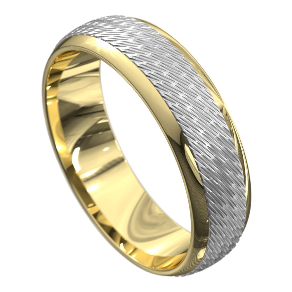WWAT3098 YW Grooved Yellow and White Gold Mens Wedding Ring