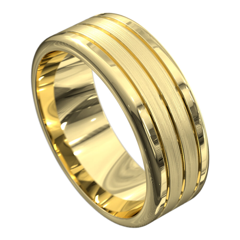 WWAT4044 YY Stunning Yellow Gold Satin Mens Wedding Ring