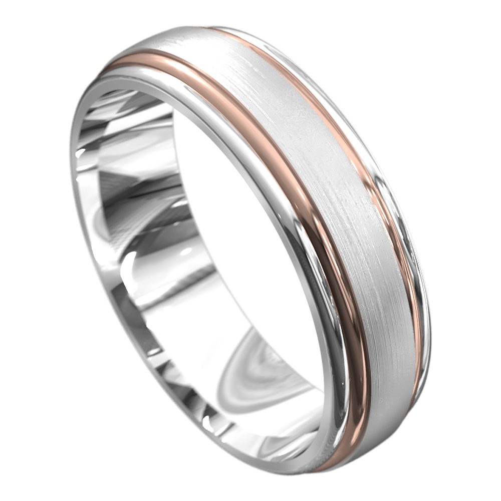WWAT4048 WR White and Rose Gold Brushed Mens Wedding Ring