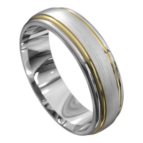 WWAT4048 WY Brushed White and Yellow Gold Mens Wedding Ring