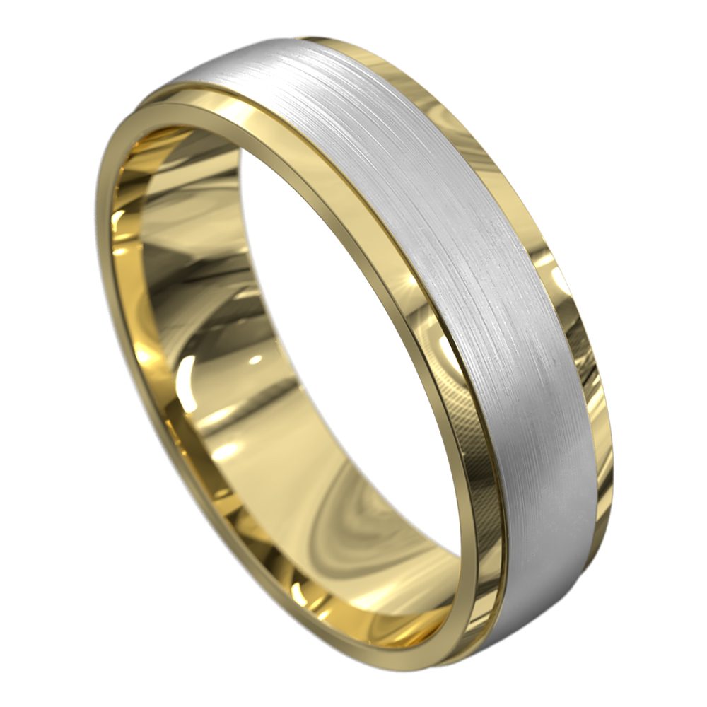 WWAT4078 YW Yellow and White Gold Brushed Mens Wedding Ring
