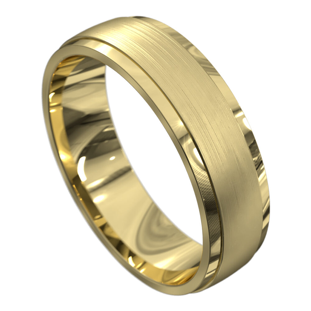 WWAT4078 YY Brushed and Polished Yellow Gold Mens Wedding Ring