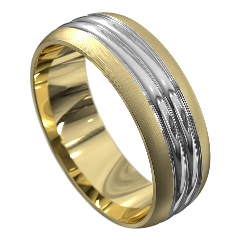 WWAT4082 YW Satin Yellow and White Gold Mens Wedding Ring