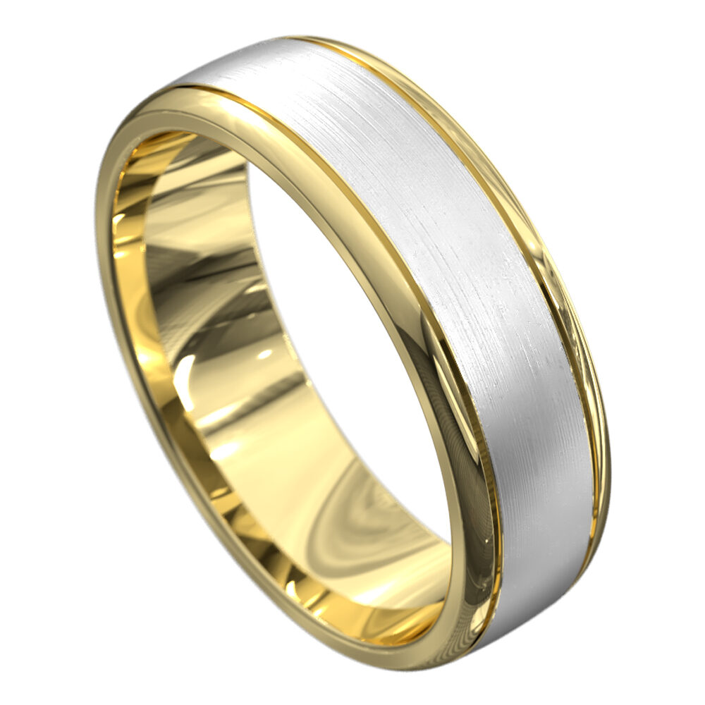 WWAT4090 YW Brushed Yellow and White Gold Mens Wedding Ring