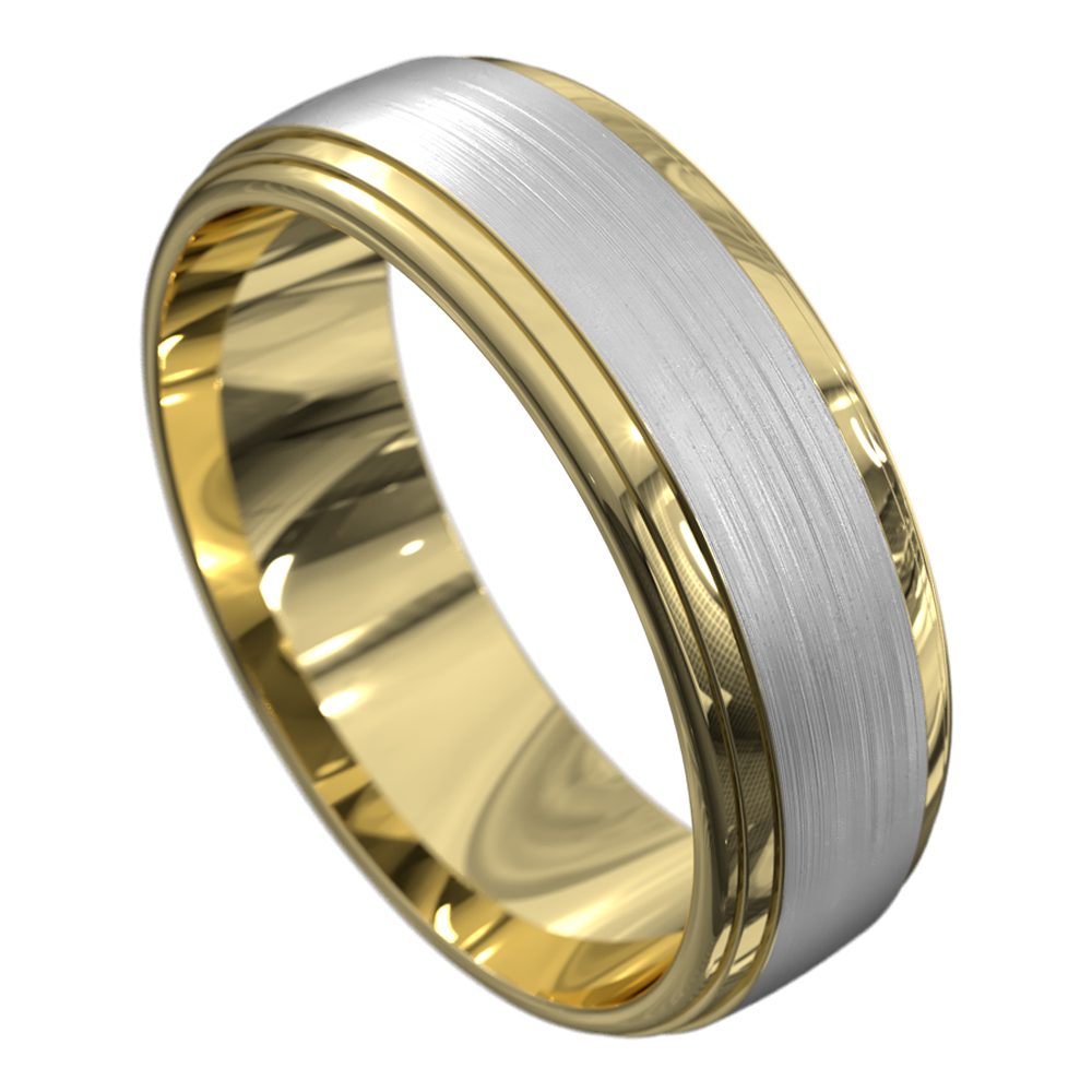WWAT4092 YW Yellow and White Gold Brushed Mens Wedding Ring