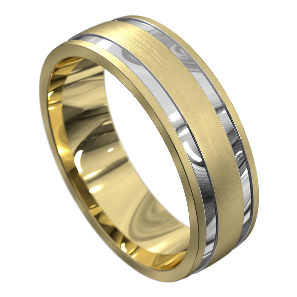 WWAT4094 YW Polished Yellow and White Gold Mens Wedding Ring