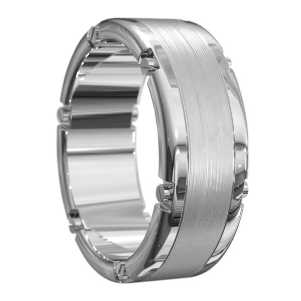 Brushed and Polished White Gold Mens Wedding Ring