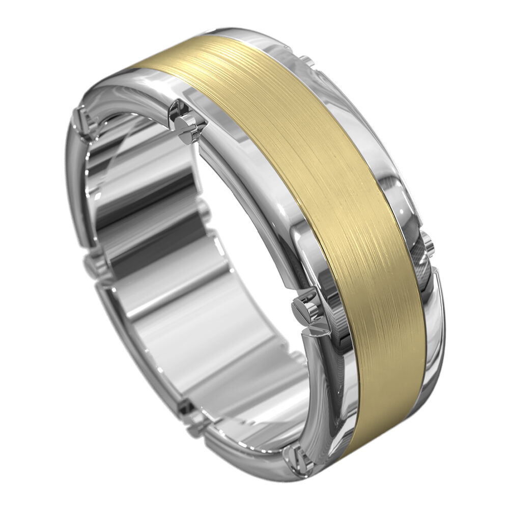 WWCF5000 WY Brushed White and Yellow Gold Mens Wedding Ring