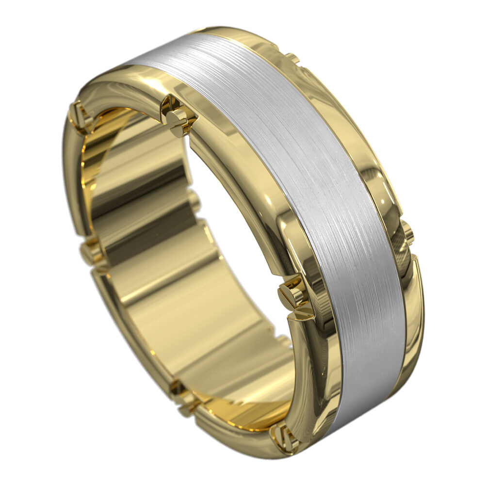 WWCF5000 YW Brushed Yellow and White Gold Mens Wedding Ring