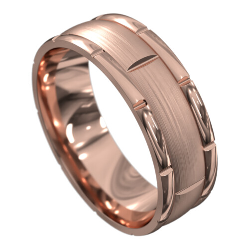 WWCF5036 R Brushed and Polished Rose Gold Mens Wedding Ring