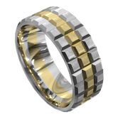 WWCF5040 WY White and Yellow Grooved Mens Wedding Ring