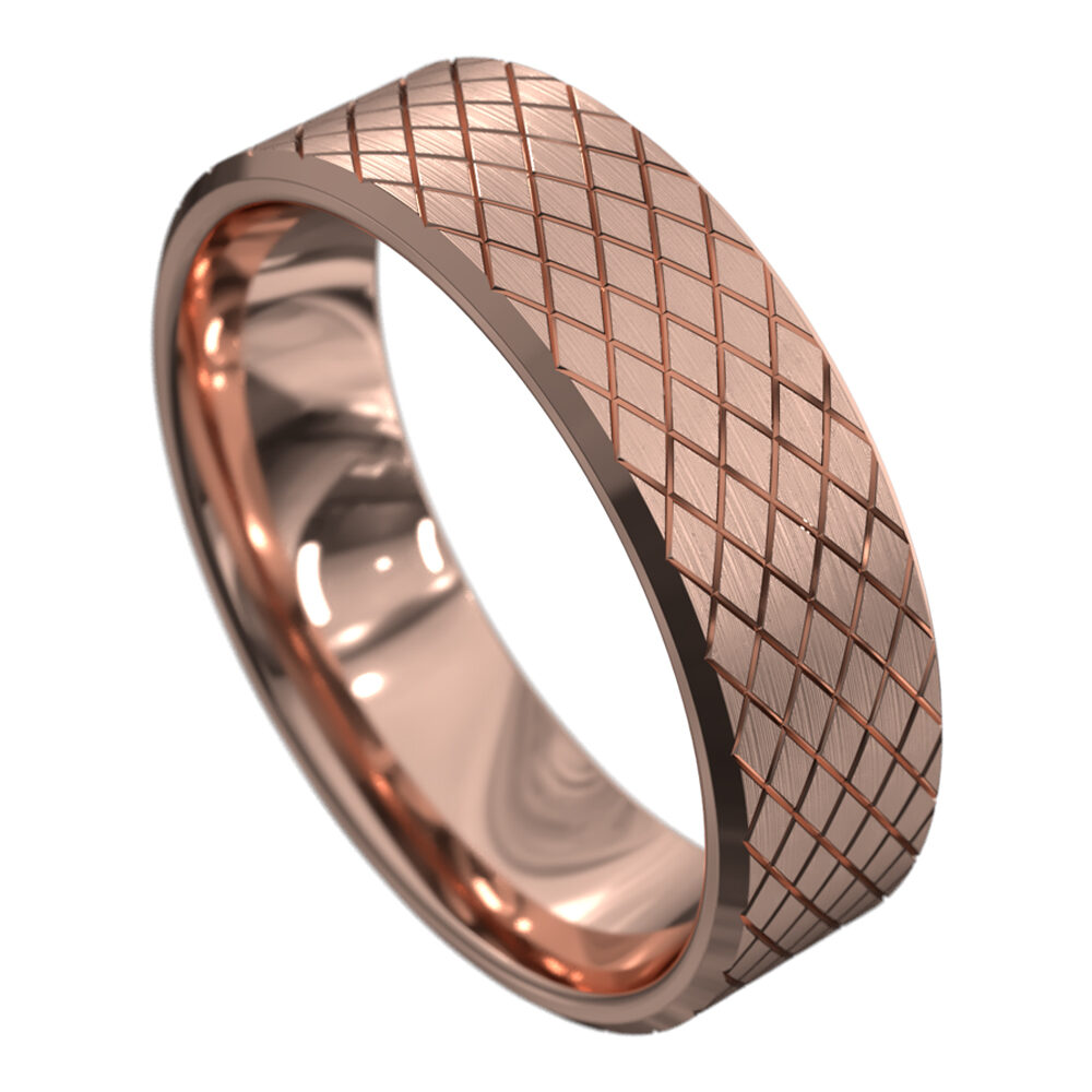 WWCF5056 R Brilliant Rose Gold Grooved Mens Wedding Ring