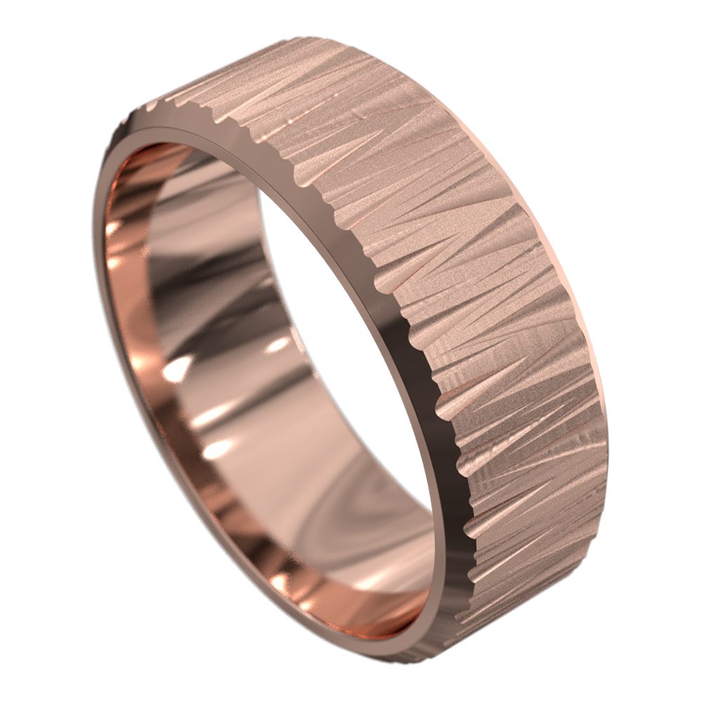 WWCF5064 R Rose Gold Grooved Mens Wedding Ring