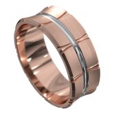 WWCF5070 RW Off Centre Groove Rose and White Gold Mens Wedding Ring