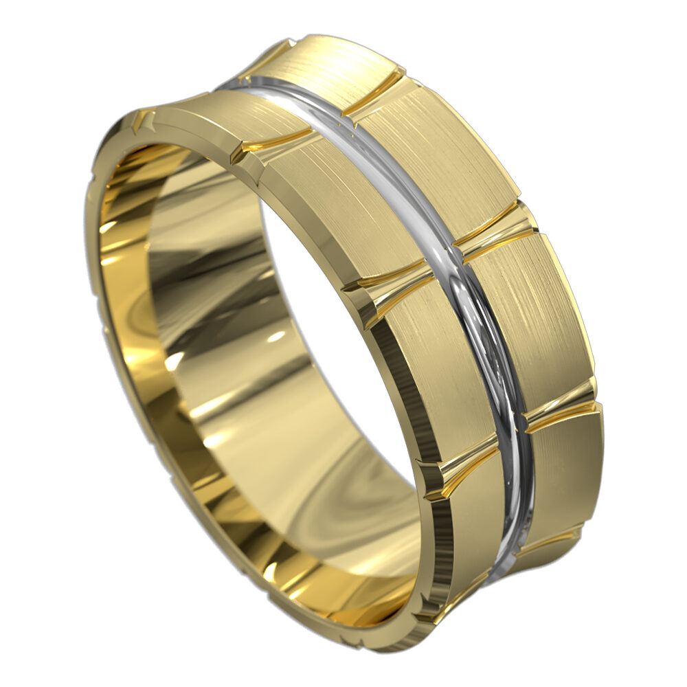 WWCF5070 YW Yellow and White Gold Off Centre Groove Mens Wedding Ring