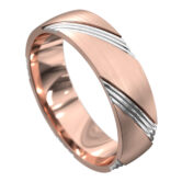 WWCF5074 RW Rose and White Gold Grooved Mens Wedding Ring