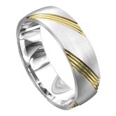 WWCF5074 WY Grooved White and Yellow Gold Mens Wedding Ring